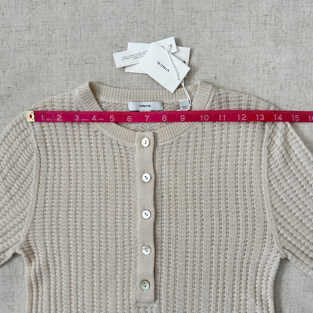 NWT Vince Off-White Waffle-Knit Cashmere-Silk Henley Sweater | Size S - Picture 11 of 16